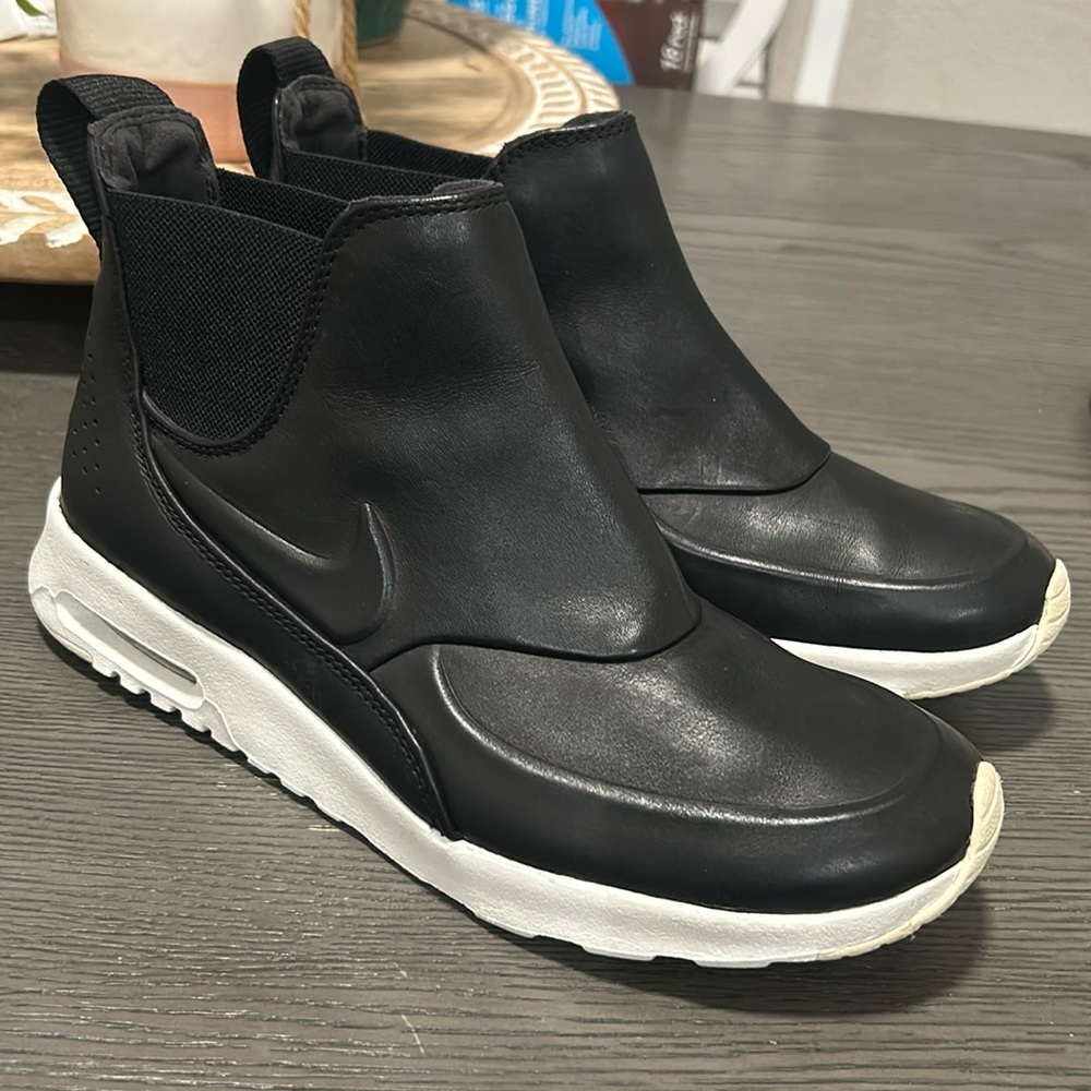 Nike Women’s Black Leather Slip-On Sneakers with White Sole